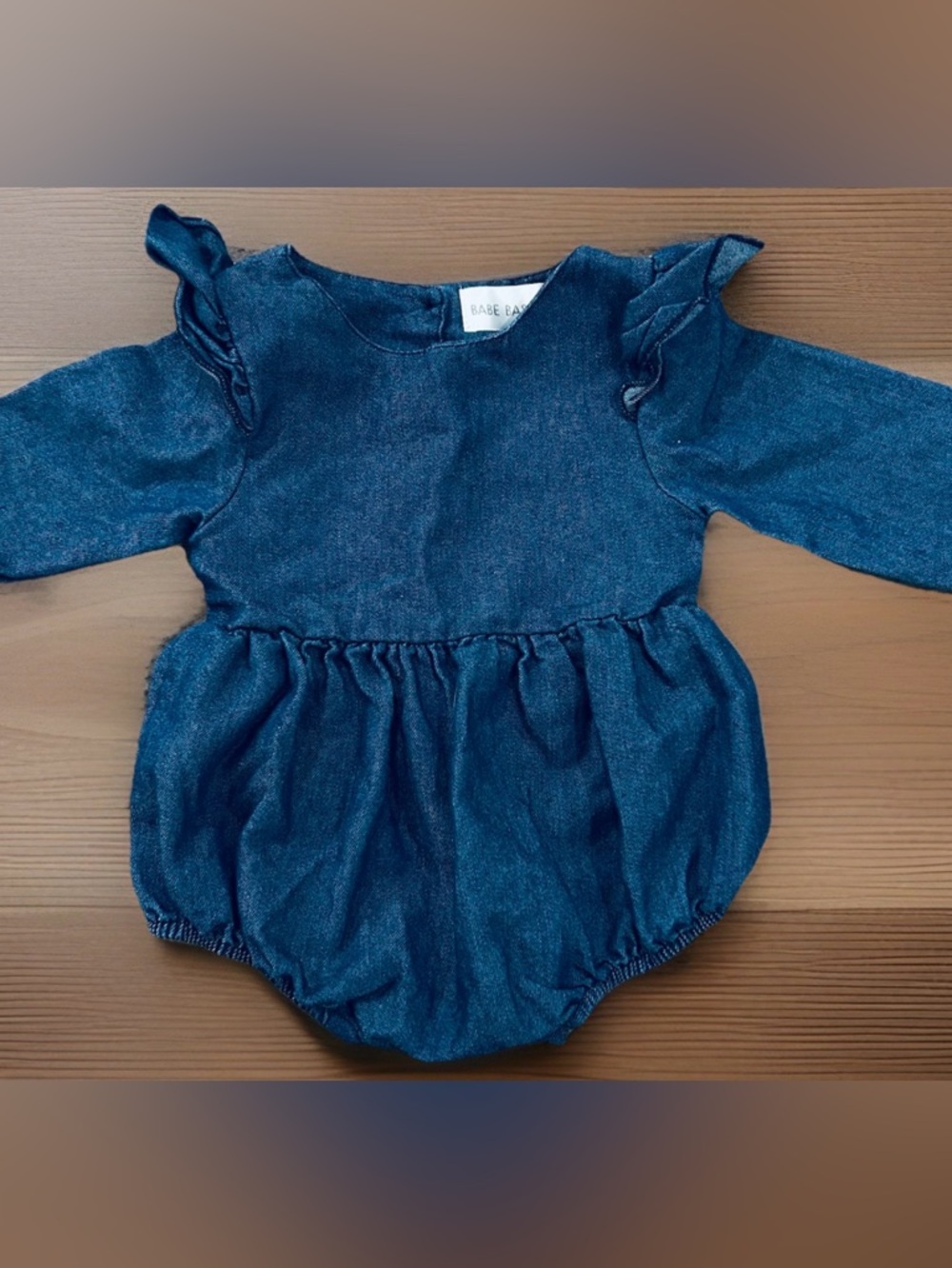Babe Basics Girls Long Sleeve Denim Romper 0-3mo Ruffle Sleeves Buttons